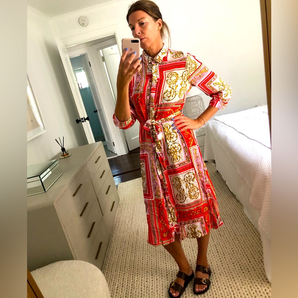 Versace style summer dress mid length shirt dress